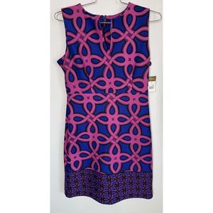 Just Taylor Split Neck Sleeveless Shift Dress Vibrant Pink And Blue NWT Size 12